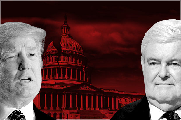 Donald Trump; Newt Gringrich (Getty/Olivier Douliery/zimmytws/AP/John Locher/Salon)