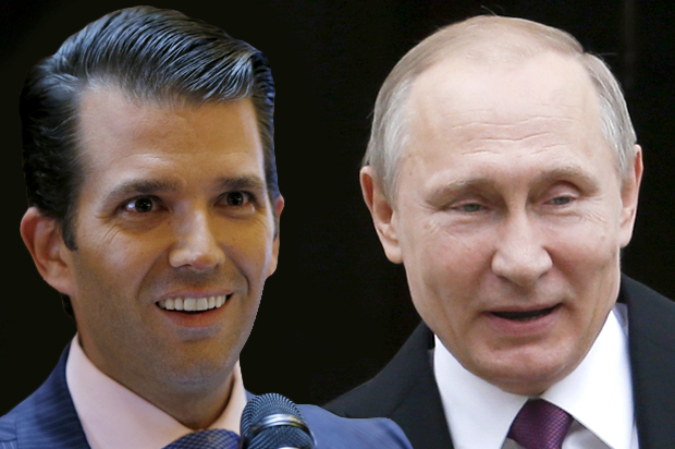 Donald Trump Jr.; Vladimir Putin (AP/Kathy Willens/Getty/Sergei Karpukhin/Salon)