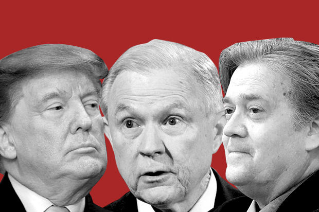 Donald Trump; Jeff Sessions; Steve Bannon (AP/Alex Brandon/Andrew Harnik/Carolyn Kaster)