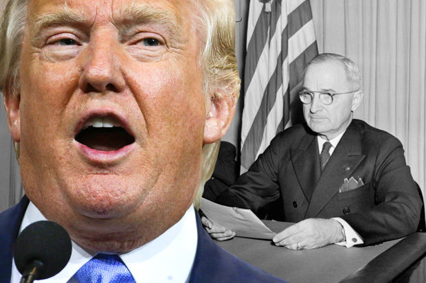 Donald Trump; Harry Truman (AP/Mark Humphrey/Salon)