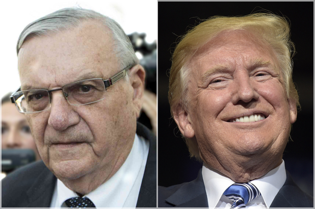 Joe Arpaio; Donald Trump (AP/Angie Wang/Susan Walsh)