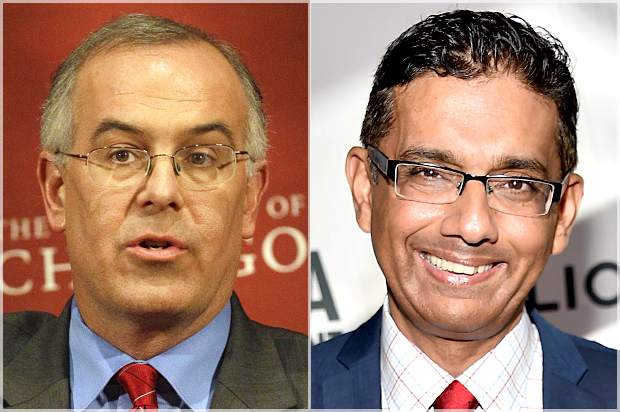 David Brooks; Dinesh D'Souza (AP/Nam Y. Huh/Getty/Alberto E. Rodriguez)