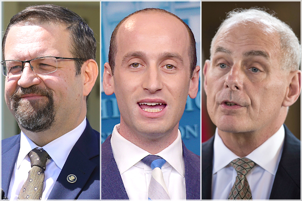 Sebastian Gorka; Stephen Miller; John F. Kelly (Getty/Chip Somodevilla/AP/Susan Walsh/Moises Castillo)
