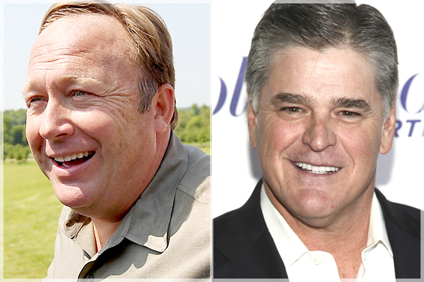Alex Jones; Sean Hannity (Getty/Oli Scarff/Andy Kropa)