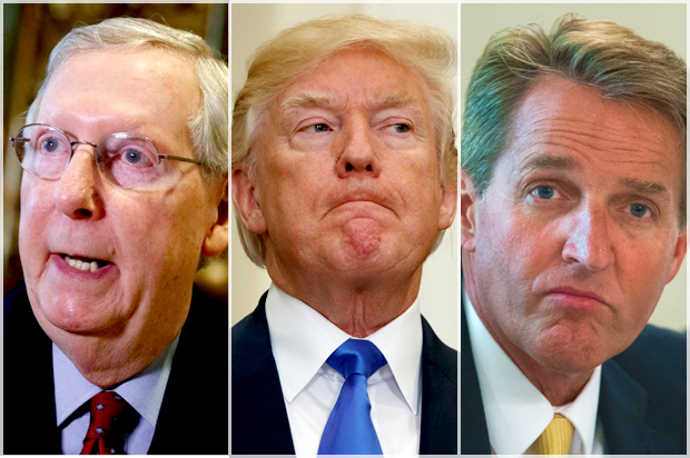 Mitch McConnell; Donald Trump; Jeff Flake (AP/Evan Vucci/Getty/Michael Reynolds)