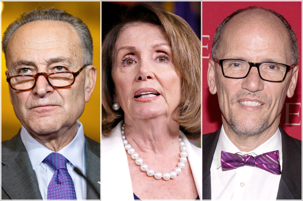 Chuck Schumer; Nancy Pelosi; Tom Perez (Getty/Zach Gibson/Chip Somodevilla/AP/Charles Sykes)