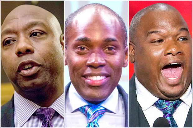 Tim Scott; Paris Dennard; Mark Burns (AP/Andrew Harnik/Allison Shelley/J. Scott Applewhite)