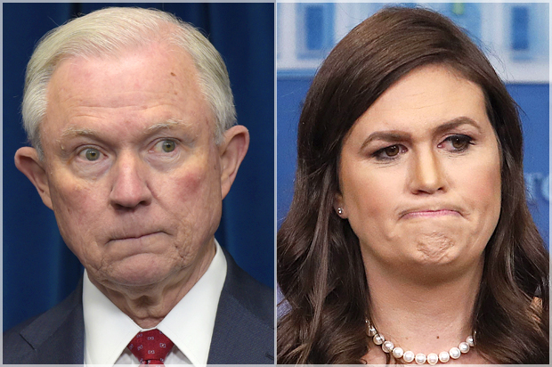 Jeff Sessions; Sarah Huckabee Sanders (AP/Susan Walsh/Pablo Martinez Monsivais)