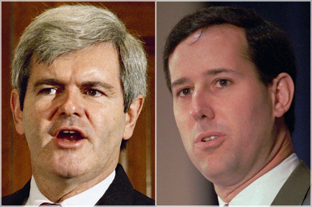 Newt Gingrich; Rick Santorum (AP/Charles Tasnadi/Horry Rumph, Jr)
