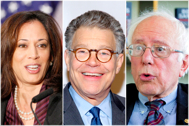 Kamala Harris; Al Franken; Bernie Sanders (AP/Damian Dovarganes/Andy Kropa/Kay Nietfeld)