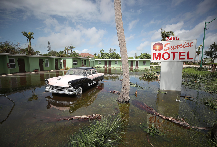 The Sunrise Motel remains flooded after Hurricane Irma hit the area on September 11, 2017 in East Naples, Florida. (Getty/Mark Wilson)