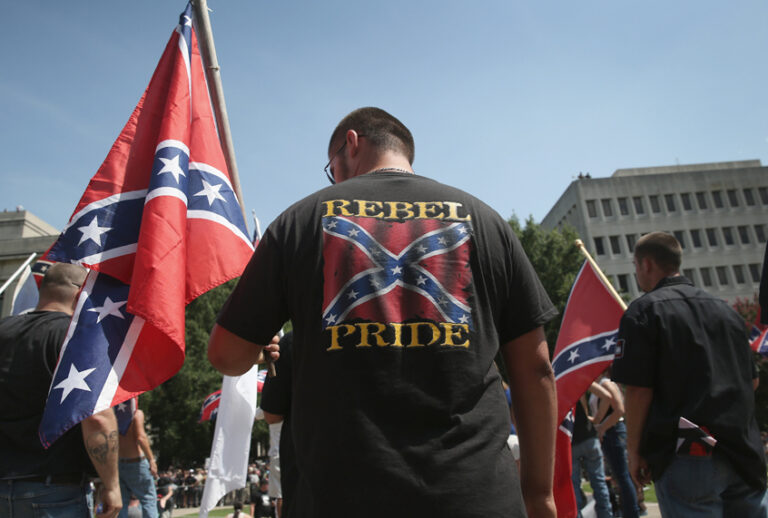 A Ku Klux Klan demonstration at the state house building on July 18, 2015 in Columbia, South Carolina. (Getty/John Moore)