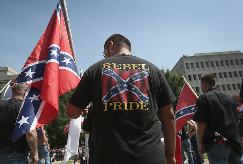 A Ku Klux Klan demonstration at the state house building on July 18, 2015 in Columbia, South Carolina. (Getty/John Moore)
