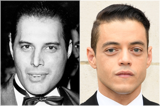 Freddie Mercury; Rami Malek (AP/Getty/Pascal Le Segretain)
