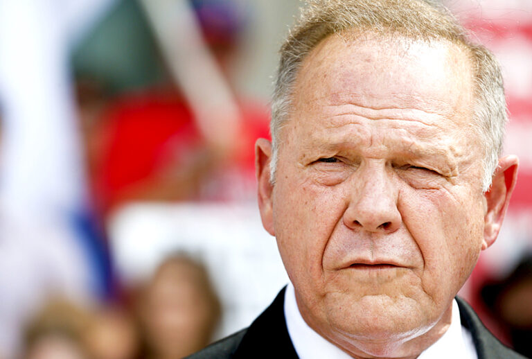 Alabama Chief Justice Roy Moore speaks to the media during a news conference in Montgomery, Ala., on Monday, Aug. 8, 2016. He is accused of breaking judicial ethics during the fight over same-sex marriage in the state. (AP Photo/Brynn Anderson) (AP)