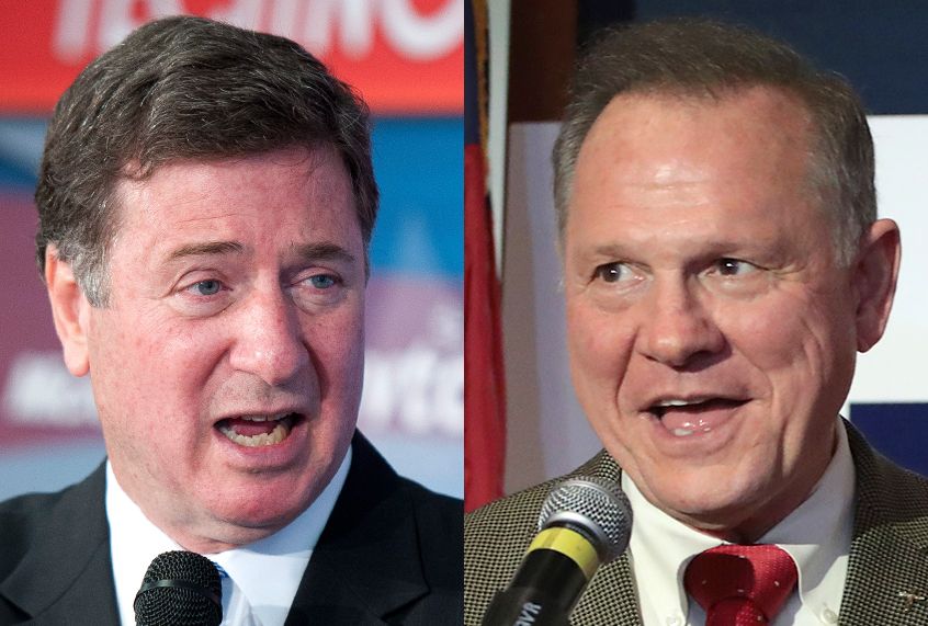George Allen, 2012; Roy Moore, 2017 (AP/Cliff Owen/Getty/Scott Olson)