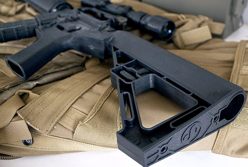 Slide Fire stock mounted onto an AR-15 (cabelas.com)