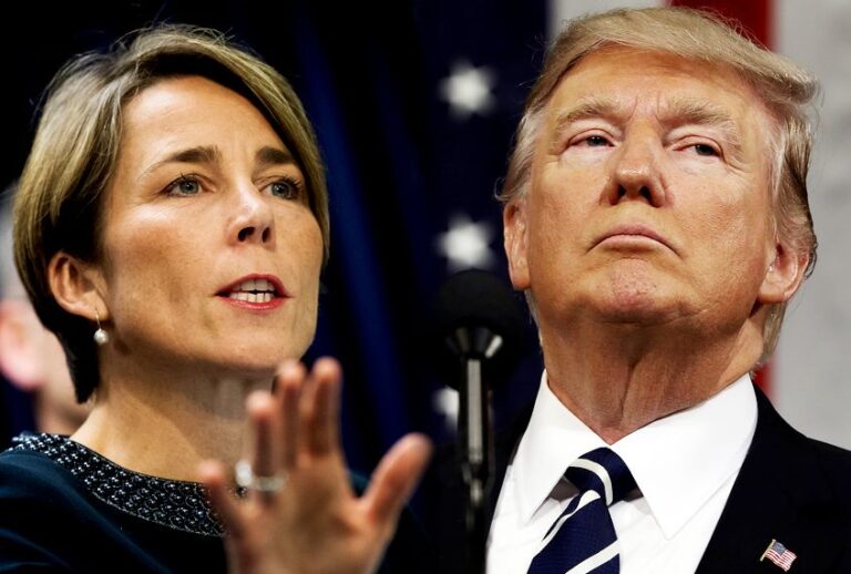 Maura Healey; Donald Trump (Getty/Drew Angerer/AP/Jim Lo Scalzo/Photo montage by Salon)