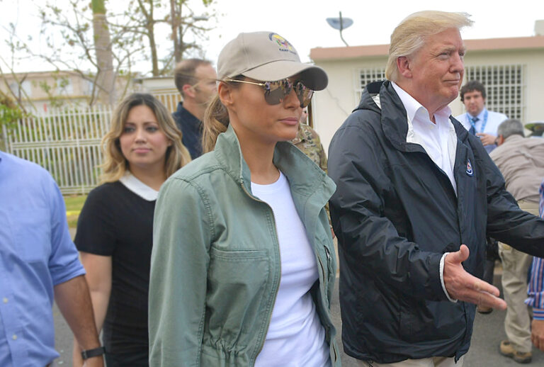 Donald Trump and Melania Trump visit residents affected by Hurricane Maria in Puerto Rico. (Getty/Mandel Ngan)