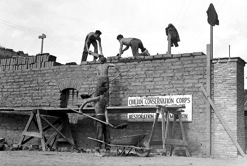 Civilian Conservation Corps boys work on an adobe building at Mission La Purisima Concepcion de Maria Santisima (AP/Ward Wicart)