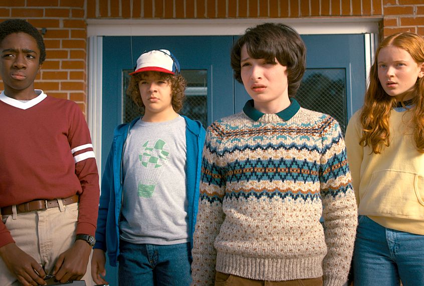 Caleb McLaughlin, Gaten Matarazzo, Finn Wolfhard, and Sadie Sink in "Stranger Things" (Netflix)