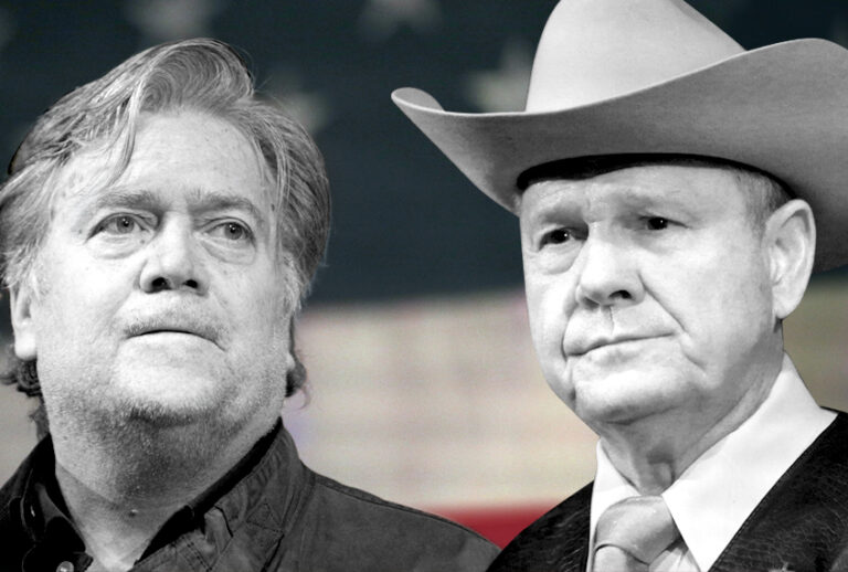 Steve Bannon; Roy Moore (AP/Brynn Anderson/Montage by Salon)