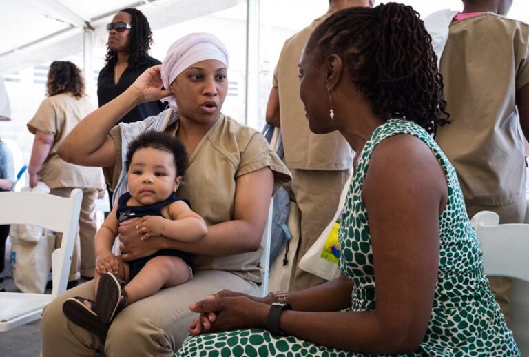 First Lady of NYC Chirlane McCray visits inmates at the Rikers Island Prison Complex in Queens.
