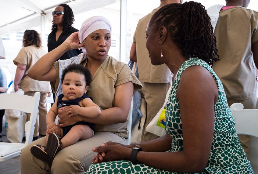 First Lady of NYC Chirlane McCray visits inmates at the Rikers Island Prison Complex in Queens.