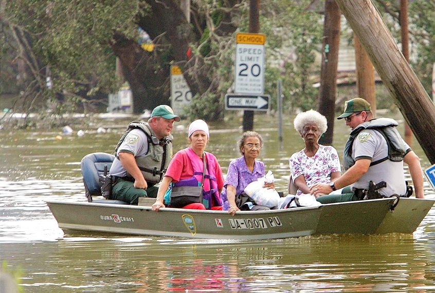 People are being rescued in the Ninth Ward after Hurricane Katrina. (Getty/Mario Tama)