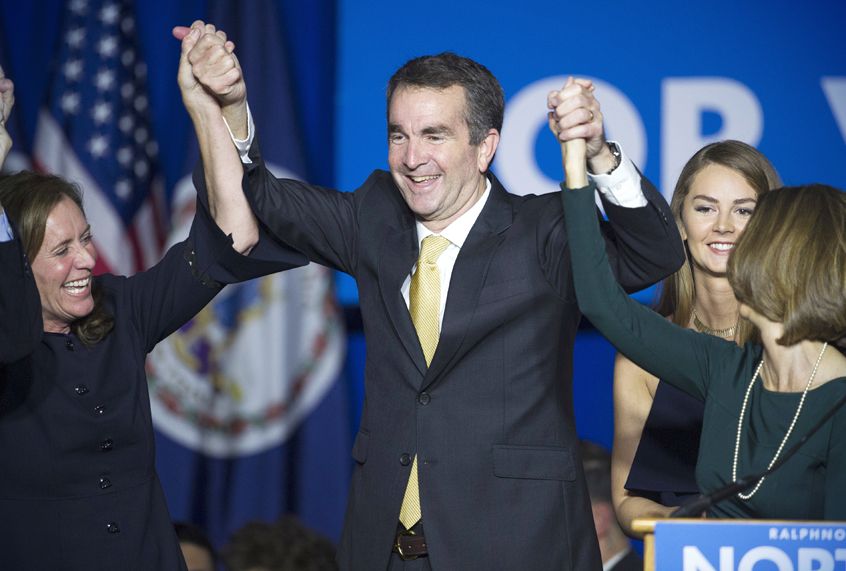 Virginia Governor-elect Ralph Northam celebrates his election victory, Nov. 7, 2017. (AP/Cliff Owen)
