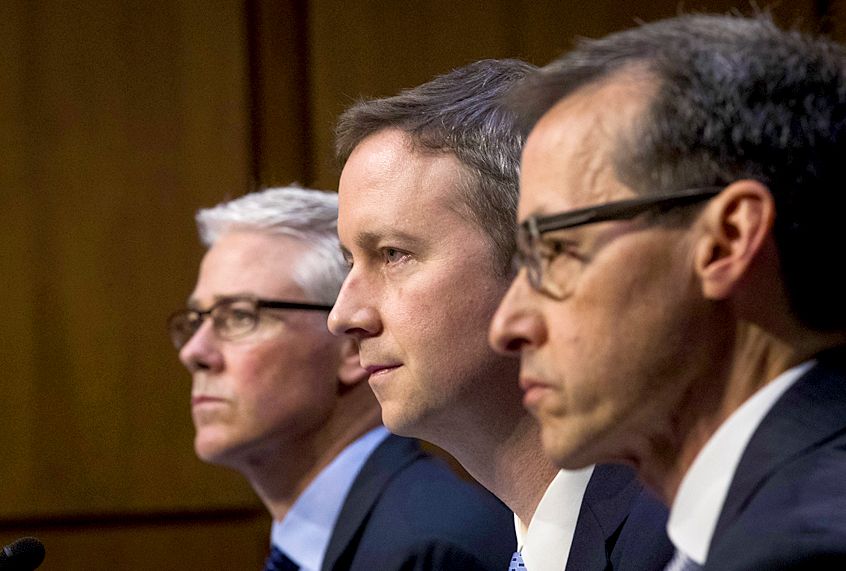 Colin Stretch, general counsel at Facebook, Sean Edgett, acting general counsel at Twitter, and Richard Salgado, director of law enforcement and information security at Google, testify. (Google/Drew Angerer)