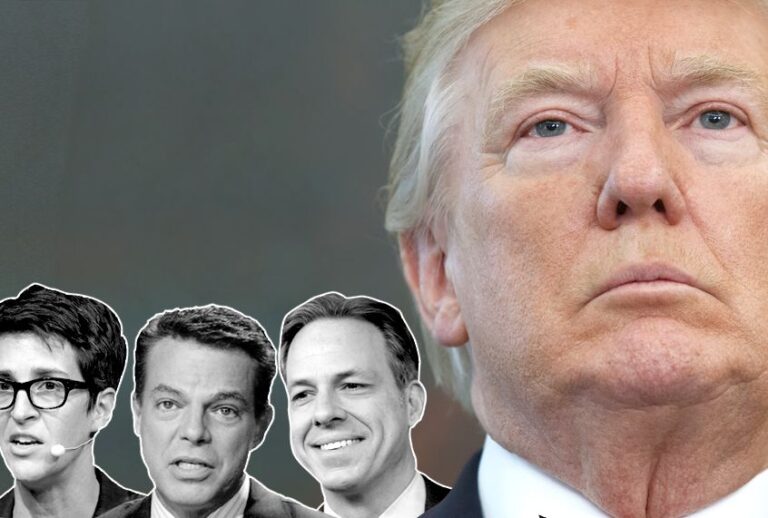 Rachel Maddow; Shepard Smith; Jake Tapper; Donald Trump (AP/Photo Montage by Salon)