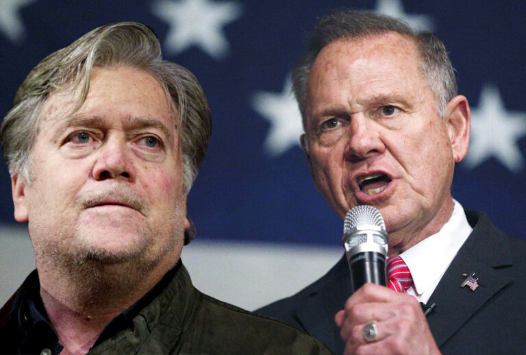 Steve Bannon; Roy Moore (AP/Brynn Anderson/Photo Montage by Salon)