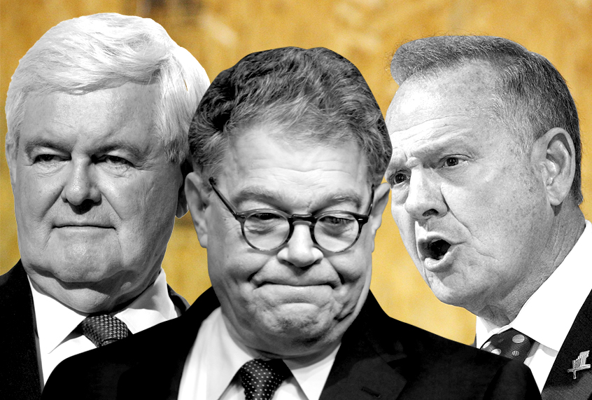 Newt Gingrich; Al Franken; Roy Moore (AP/Photo Montage by Salon)