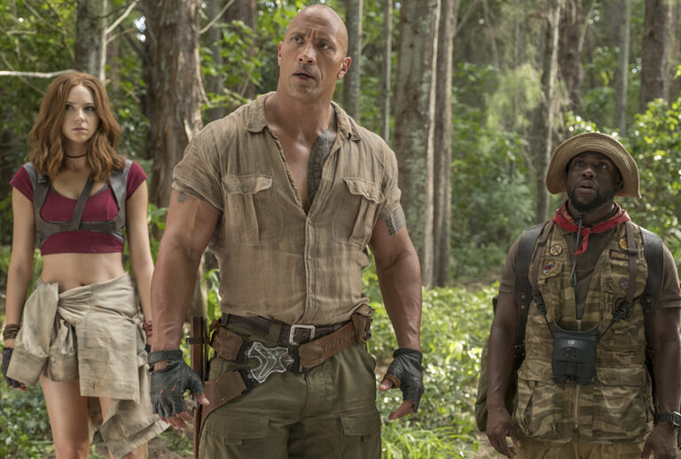 Karen Gillan, Dwayne Johnson and Kevin Hart in "Jumanji: Welcome to the Jungle" (Sony/Frank Masi)