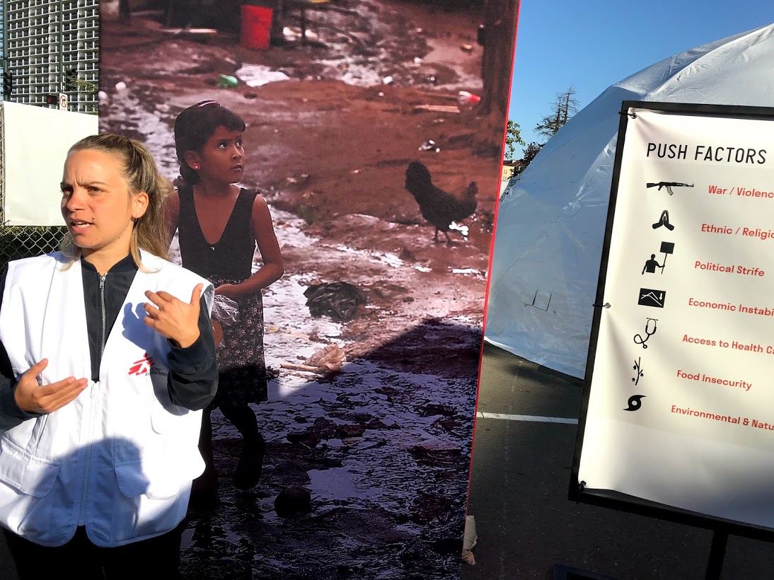 Christina Psarra, MSF mission director at the Oakland, CA "Forced From Home" Exhibit (Lauren Schiller)