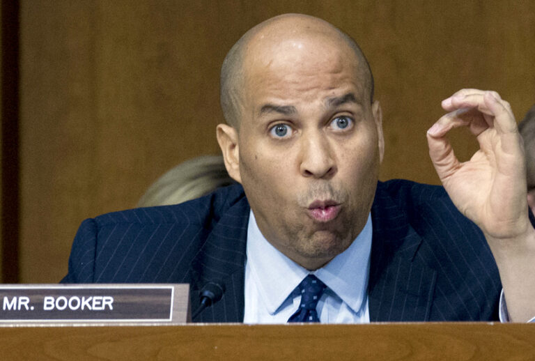 Sen. Cory Booker D-N.J., questions Homeland Security Secretary Kirstjen Nielsen during a hearing, Tuesday, Jan. 16, 2018. (AP/Jose Luis Magana)