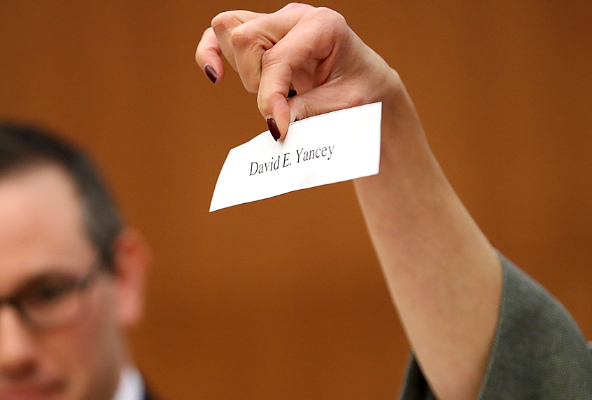 A slip of paper with the name of Virginia House of Delegates candidate David Yancey, the winner of a drawing to determine the winner of a tied election (Getty/Win McNamee)