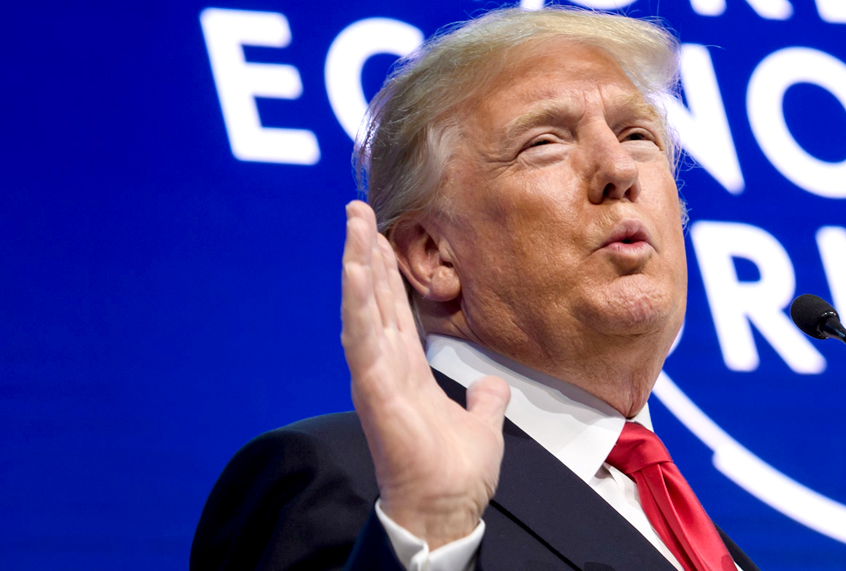 Donald Trump delivers a speech during the World Economic Forum annual meeting. (Getty/Fabrice Cofrini)