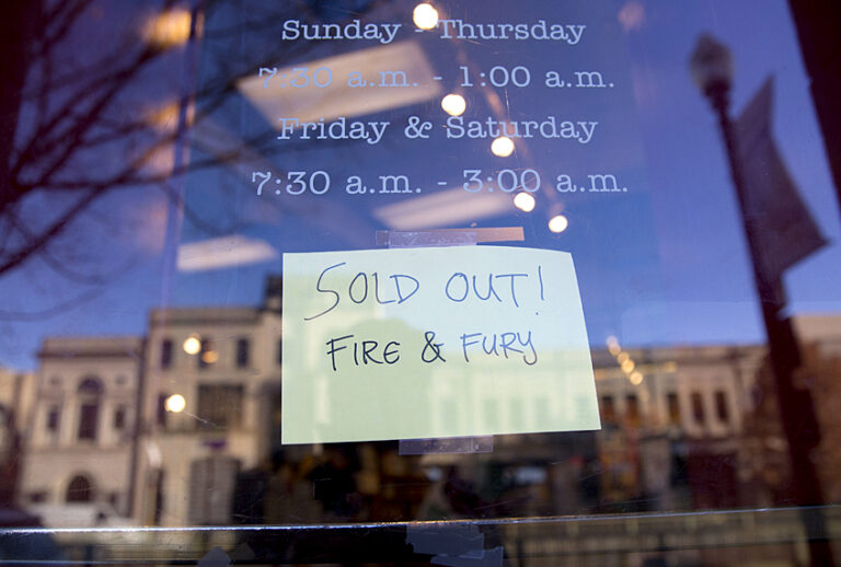 Sign showing that the book "Fire and Fury: Inside the Trump White House" is sold out at a bookstore (AP/Pablo Martinez Monsivais)