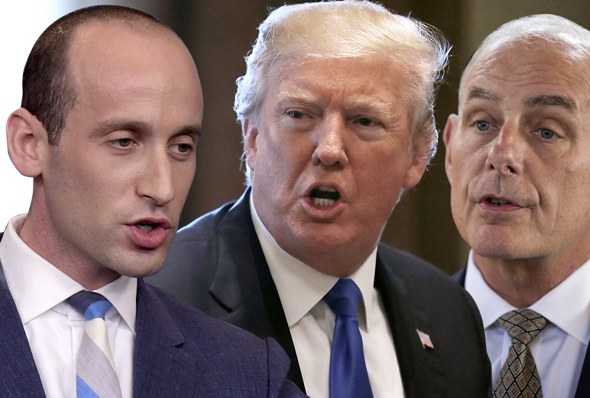 Stephen Miller; Donald Trump; John Kelly (AP/Susan Walsh/Moises Castillo/Getty/Chip Somodevilla/Salon)