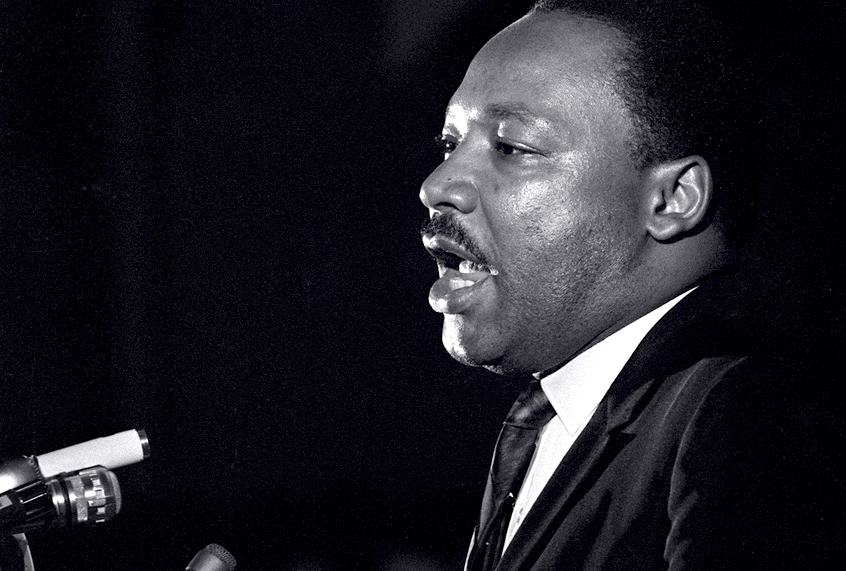 Dr. Martin Luther King Jr. makes his last public appearance at the Mason Temple in Memphis, Tenn., on April 3, 1968. (AP/Charles Kelly)