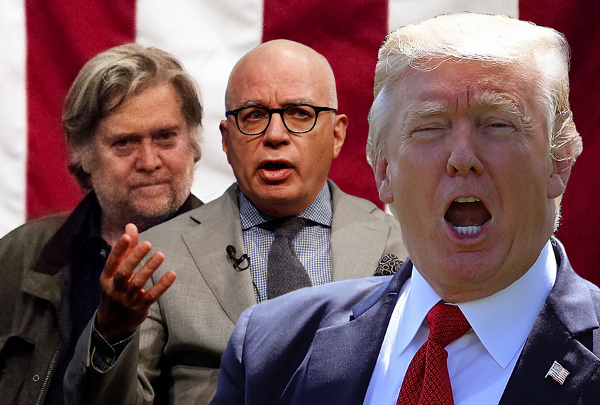 Donald Trump; Steve Bannon; Michael Wolff (Getty/Carolyn Kaster/Jim Watson/Win McNamee)