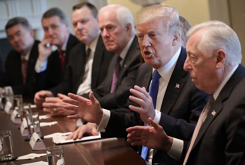 Donald Trump presides over a meeting about immigration with Republican and Democrat members of Congress, January 8, 2018. (Getty/Chip Somodevilla)