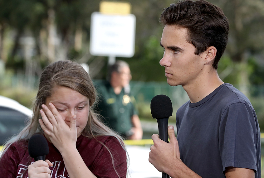 Students Kelsey Friend and David Hogg recount their stories about the mass shooting at Marjory Stoneman Douglas High School. (Getty/Mark Wilson)