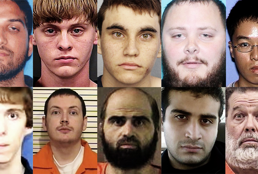 Syed Rizwan Farook; Dylann Roof; Nikolas Cruz; Devin Patrick Kelley; Seung-Hui Cho; Adam Lanza; James Holmes; Nidal Hasan; Omar Mateen; Robert Lewis Dear, Jr. (AP/Getty)