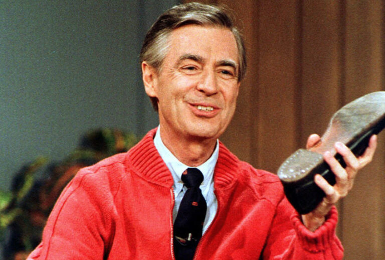 Fred Rogers as he rehearses the opening of his PBS show "Mister Rogers' Neighborhood" during a taping. (AP/Gene J. Puskar)