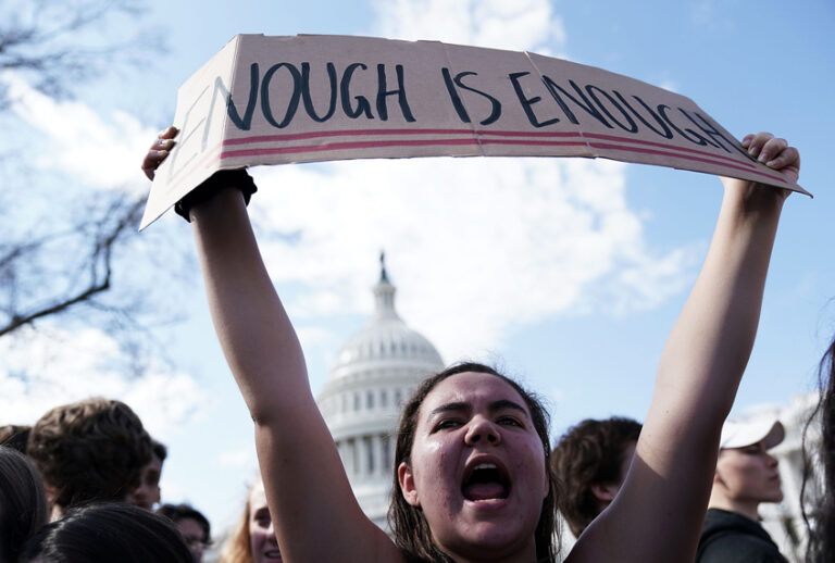 Students participate in a protest against gun violence February 21, 2018 on Capitol Hill in Washington, DC. (Getty/Alex Wong)