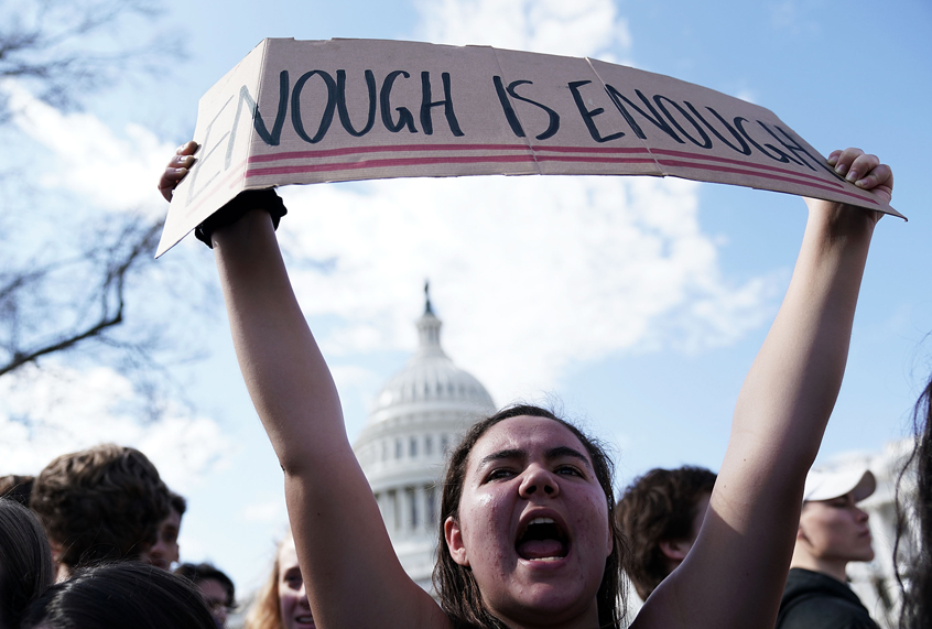 Students participate in a protest against gun violence February 21, 2018 on Capitol Hill in Washington, DC. (Getty/Alex Wong)