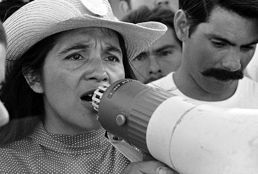 United Farm Workers leader Dolores Huerta organizing marchers on the 2nd day of March Coachella in Coachella, CA 1969. (George Ballis/Take Stock/The Image Works)